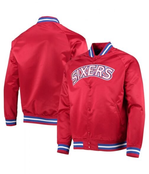 Hardwood Classics Philadelphia 76ers Red Full-Snap Satin Jacket - Image 3
