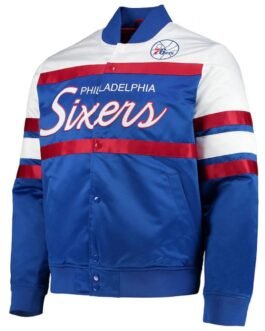 Hardwood Classics Script Philadelphia 76ers Royal Satin Full-Snap Jacket
