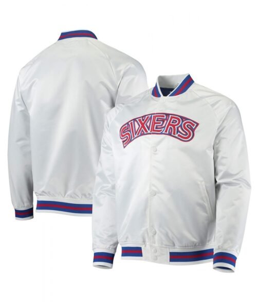 Hardwood Classics Philadelphia 76ers White Full-Snap Raglan Jacket - Image 3