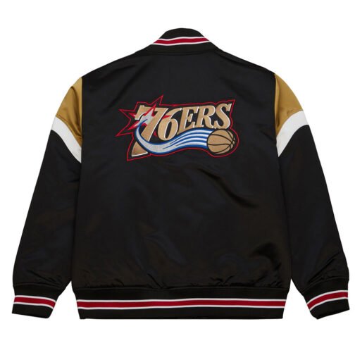 Philadelphia 76ers Heavyweight Black Satin Jacket - Image 2