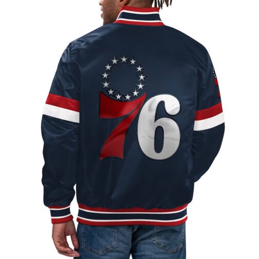 Philadelphia 76ers Home Game Navy Satin Jacket - Image 2