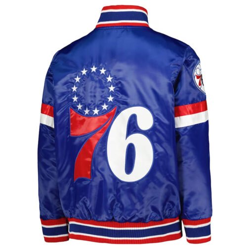 Philadelphia 76ers Home Game Royal Satin Jacket - Image 2