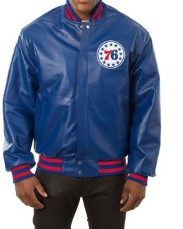 Varsity Philadelphia 76ers Royal Blue Leather Jacket
