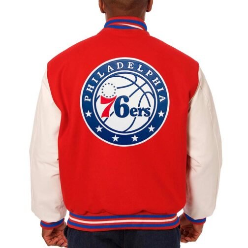 Red/White Philadelphia 76ers Varsity Jacket - Image 2