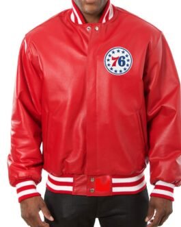 Varsity Philadelphia 76ers Red Leather Jacket