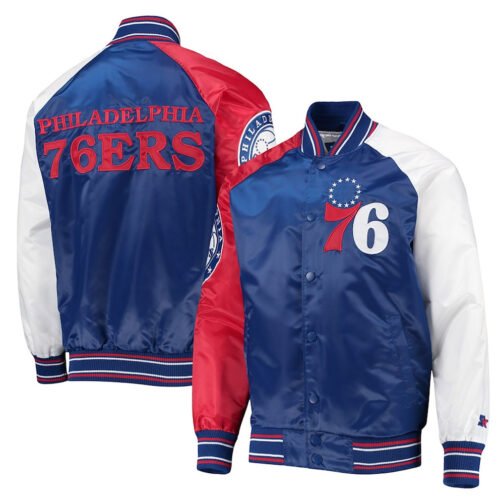Philadelphia 76ers Reliever Royal/Red Varsity Satin Jacket - Image 3