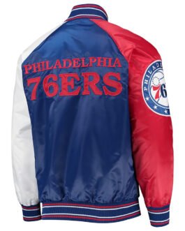 Philadelphia 76ers Reliever Royal/Red Varsity Satin Jacket