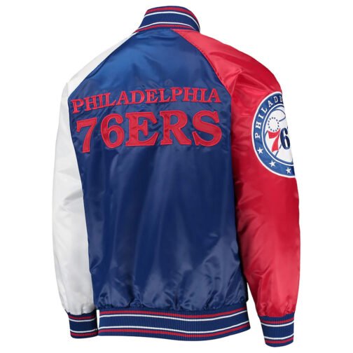 Philadelphia 76ers Reliever Royal/Red Varsity Satin Jacket - Image 2
