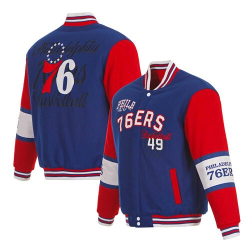 Philadelphia 76ers Royal and Red Varsity Wool Jacket - Image 3