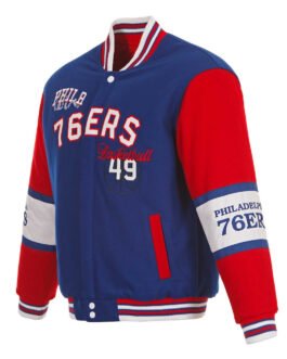 Philadelphia 76ers Royal and Red Varsity Wool Jacket