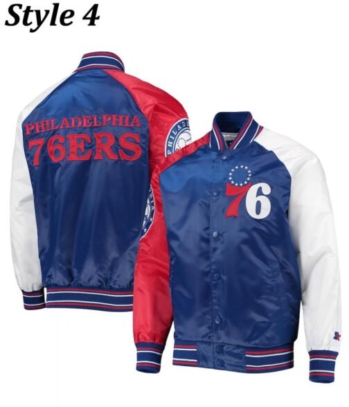 Philadelphia 76ers Red and Royal Blue Varsity Satin Jacket - Image 12
