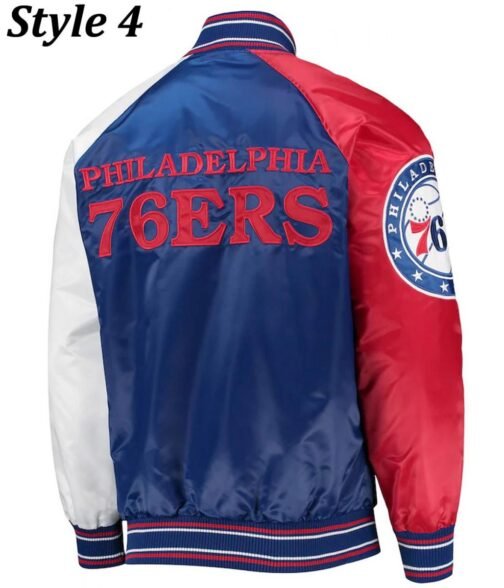 Philadelphia 76ers Red and Royal Blue Varsity Satin Jacket - Image 8
