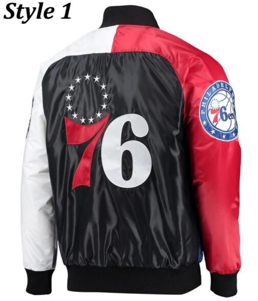 Philadelphia 76ers Red and Royal Blue Varsity Satin Jacket - Image 5