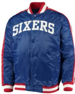 The Offensive Philadelphia 76ers Varsity Royal Blue Satin Full-Snap Jacket