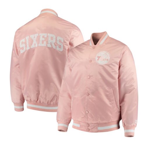 Philadelphia 76ers Pink Satin Jacket - Image 3