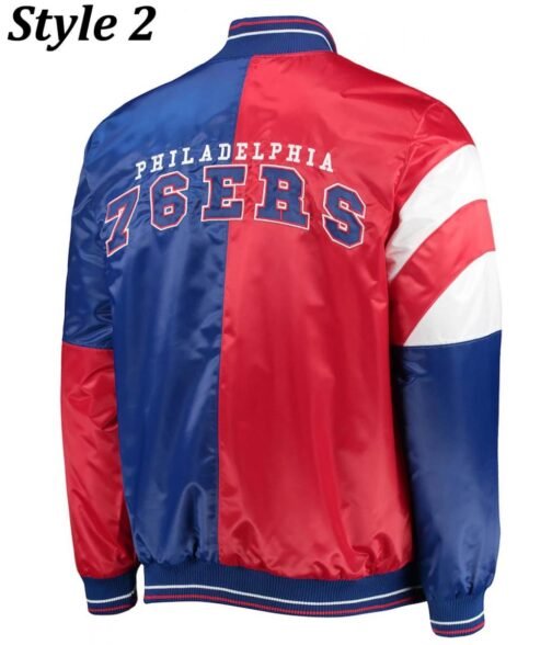 Philadelphia 76ers Red and Royal Blue Varsity Satin Jacket - Image 6