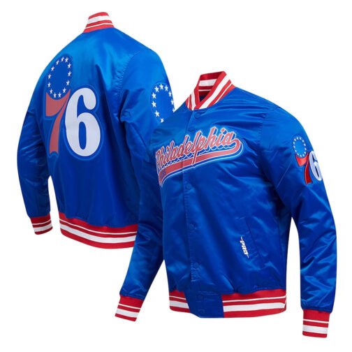Philadelphia 76ers Script Tail Royal Satin Jacket - Image 5