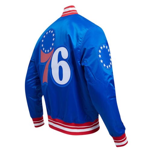 Philadelphia 76ers Script Tail Royal Satin Jacket - Image 4