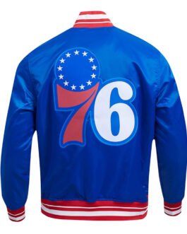 Philadelphia 76ers Script Tail Royal Satin Jacket