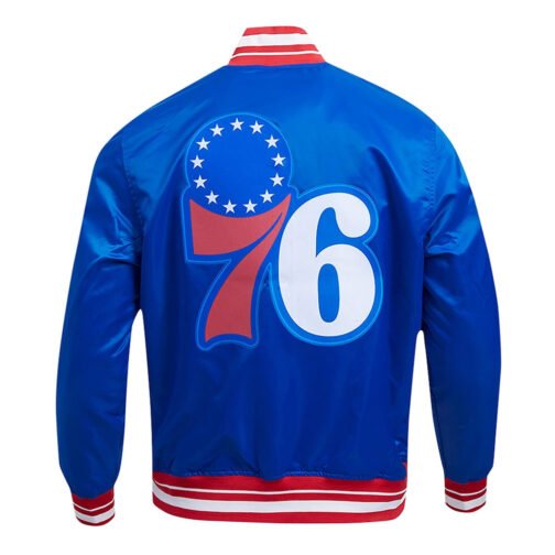 Philadelphia 76ers Script Tail Royal Satin Jacket - Image 2
