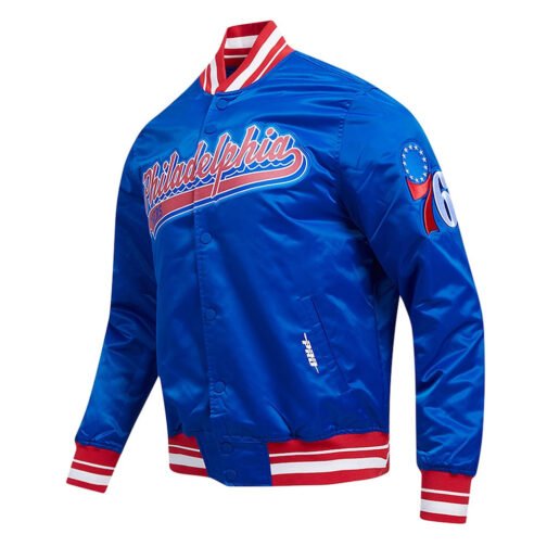 Philadelphia 76ers Script Tail Royal Satin Jacket - Image 3