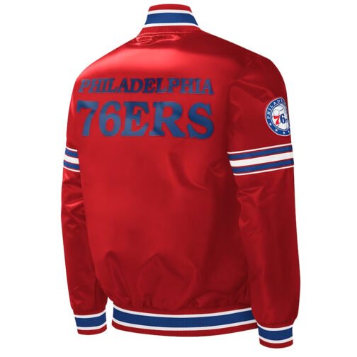 Philadelphia 76ers Slider Red Varsity Satin Jacket - Image 2