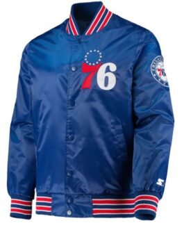 Bomber Starter Philadelphia 76ers Satin Blue Jacket