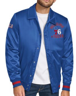 Philadelphia 76ers Stitch Applique Royal Satin Jacket