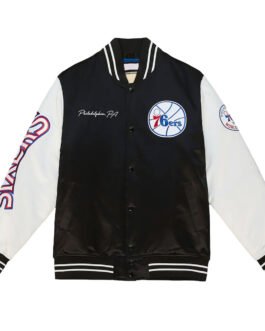 Team Origins Philadelphia 76ers Black/White Varsity Satin Jacket