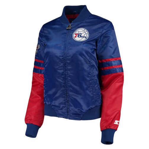 Philadelphia 76ers Tie Breaker Blue Satin Jacket - Image 2