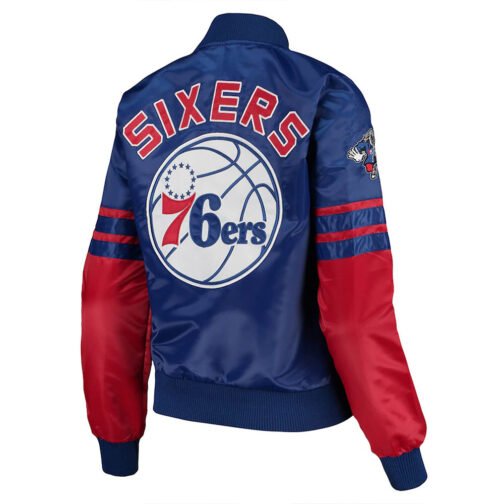 Philadelphia 76ers Tie Breaker Blue Satin Jacket - Image 3