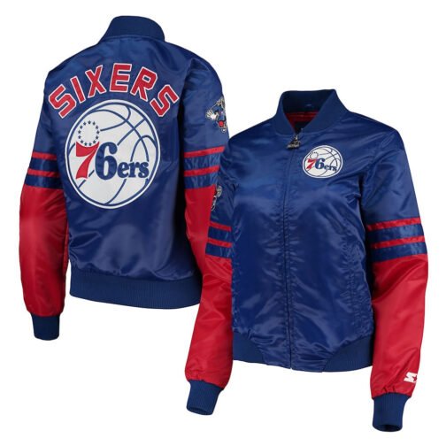 Philadelphia 76ers Tie Breaker Blue Satin Jacket - Image 4