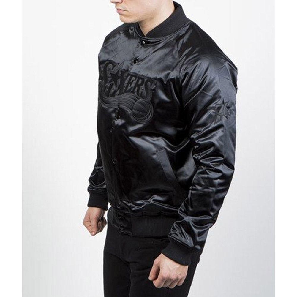 Philadelphia 76ers Black Tonal Satin Jacket - Image 4