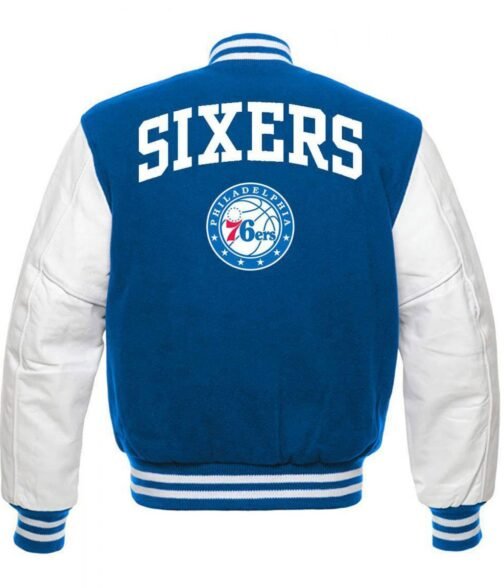 Philadelphia 76ers Letterman Blue and White Jacket - Image 2