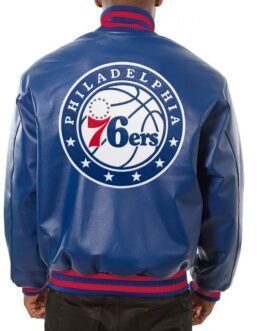 Varsity Philadelphia 76ers Royal Blue Leather Jacket