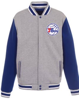 Philadelphia 76ers Varsity Gray and Royal Wool Jacket