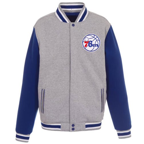 Philadelphia 76ers Varsity Gray and Royal Wool Jacket