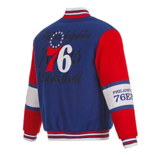 Philadelphia 76ers Royal and Red Varsity Wool Jacket - Image 2