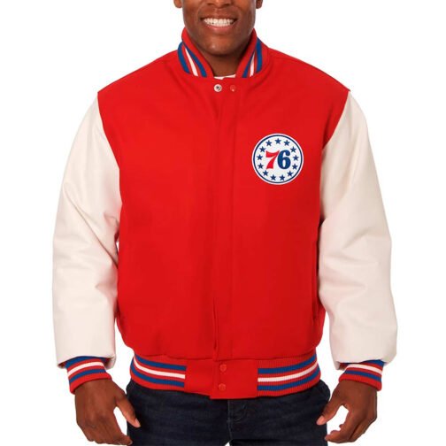 Red/White Philadelphia 76ers Varsity Jacket