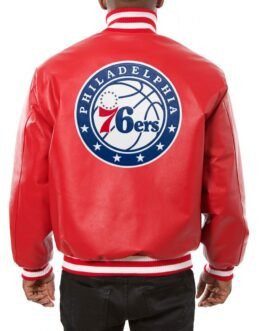 Varsity Philadelphia 76ers Red Leather Jacket