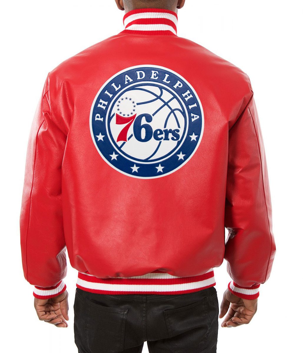 Varsity Philadelphia 76ers Red Leather Jacket - Image 2
