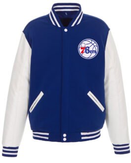 Philadelphia 76ers Royal and White Varsity Jacket
