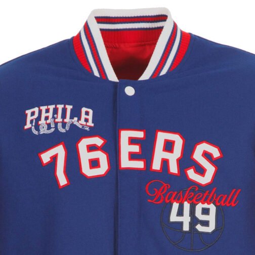 Philadelphia 76ers Royal and Red Varsity Wool Jacket - Image 6