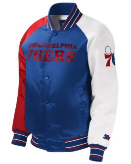 Royal Philadelphia 76ers Youth Raglan Varsity Satin Jacket