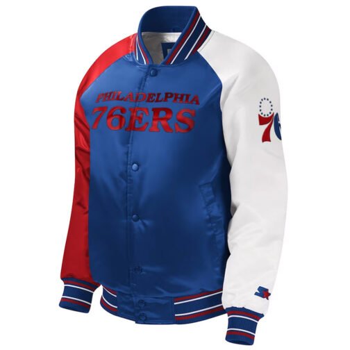 Royal Philadelphia 76ers Youth Raglan Varsity Satin Jacket