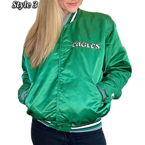 90’s Philadelphia Eagles Green Satin Bomber Jacket - Image 10