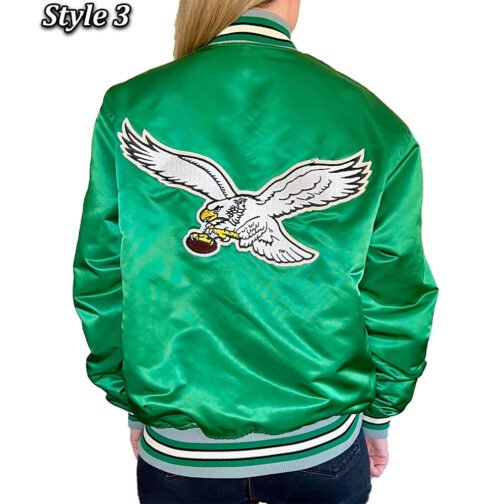 90’s Philadelphia Eagles Green Satin Bomber Jacket - Image 6