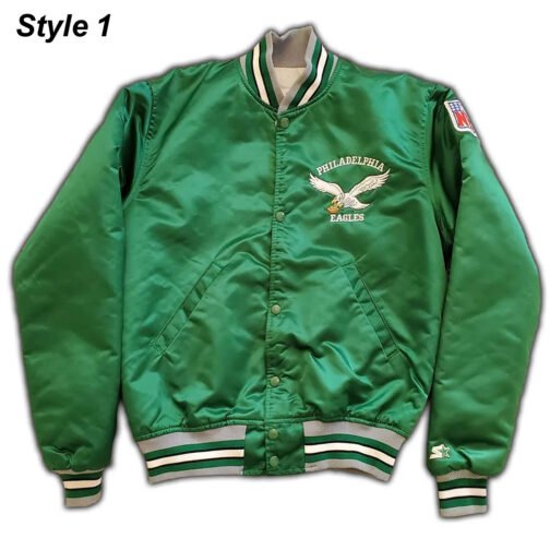 90’s Philadelphia Eagles Green Satin Bomber Jacket