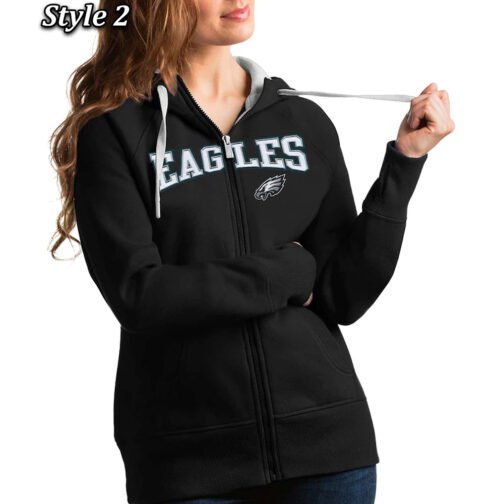 Antigua Victory Philadelphia Eagles Full-Zip Fleece Hoodie - Image 2