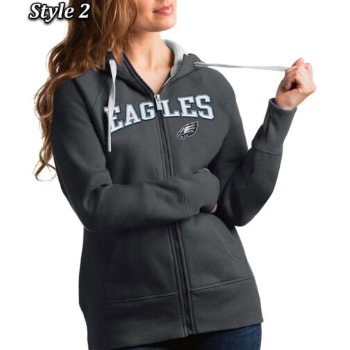 Antigua Victory Philadelphia Eagles Full-Zip Fleece Hoodie - Image 5